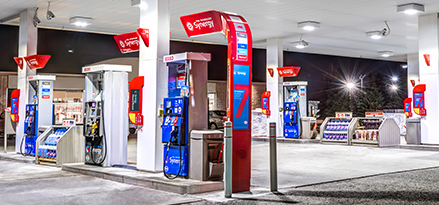 esso mobil station at night