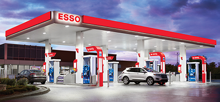 Image of an Esso station at dusk