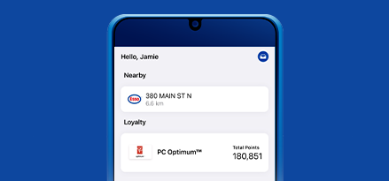 Screenshot from the Esso and Mobil app, showing the interface. 